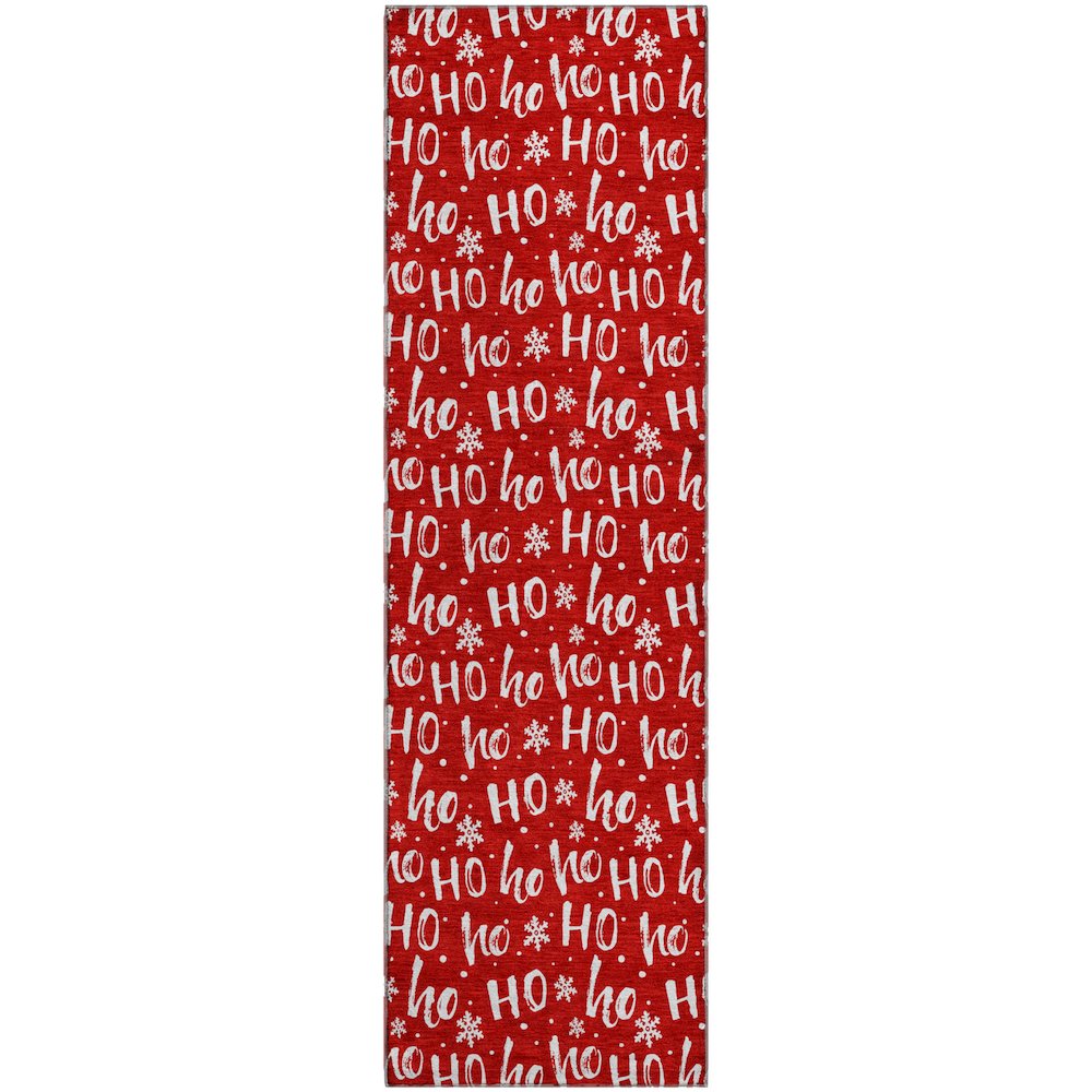 Luxury Washable Indoor/Outdoor Merry & Bright Red 2'3" x 7'6" Runner Rug. Picture 1