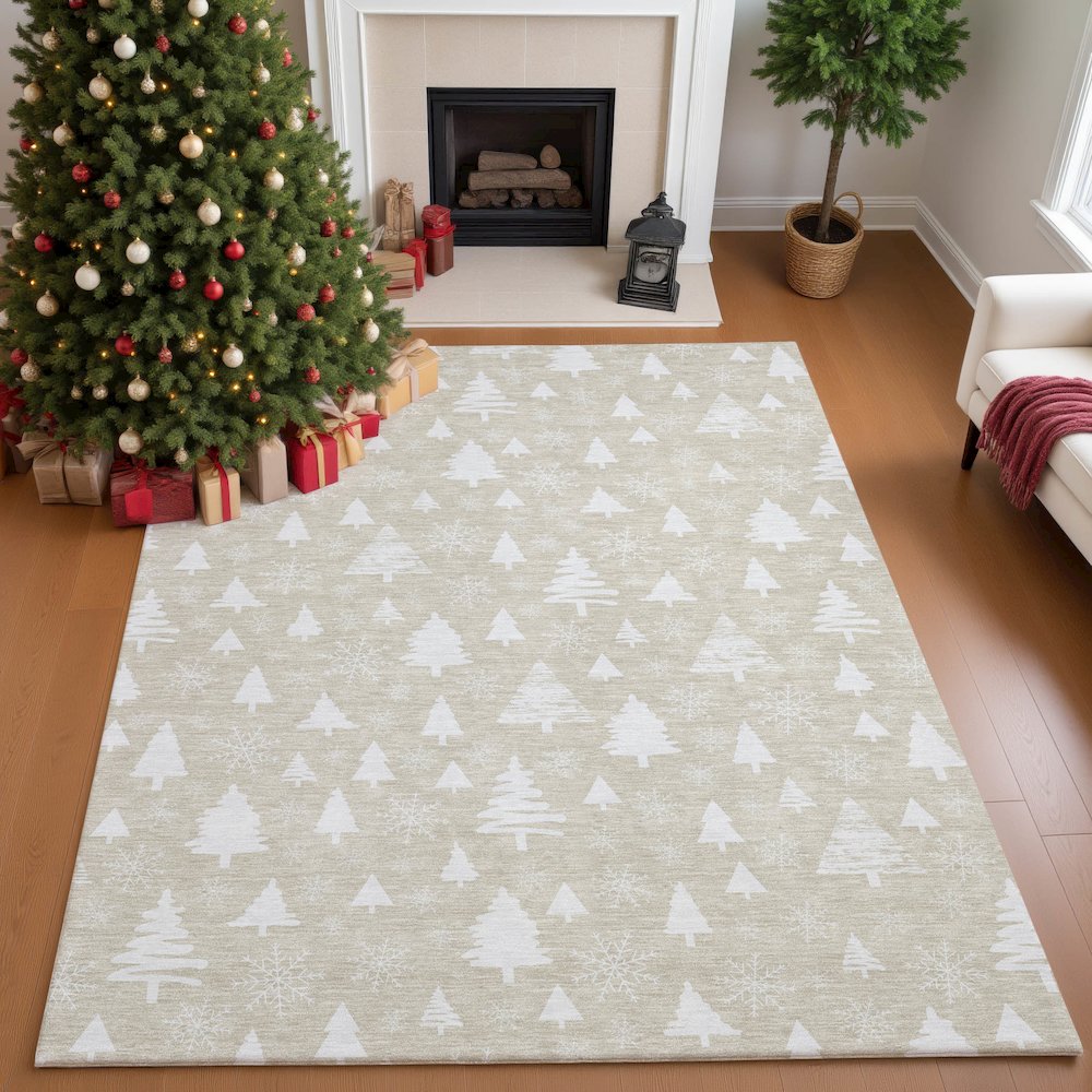 Luxury Washable Indoor/Outdoor Merry & Bright Beige 2'6" x 3'10" Rug. Picture 5