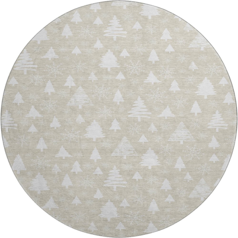 Luxury Washable Indoor/Outdoor Merry & Bright Beige 8' x 8' Round Rug. Picture 1