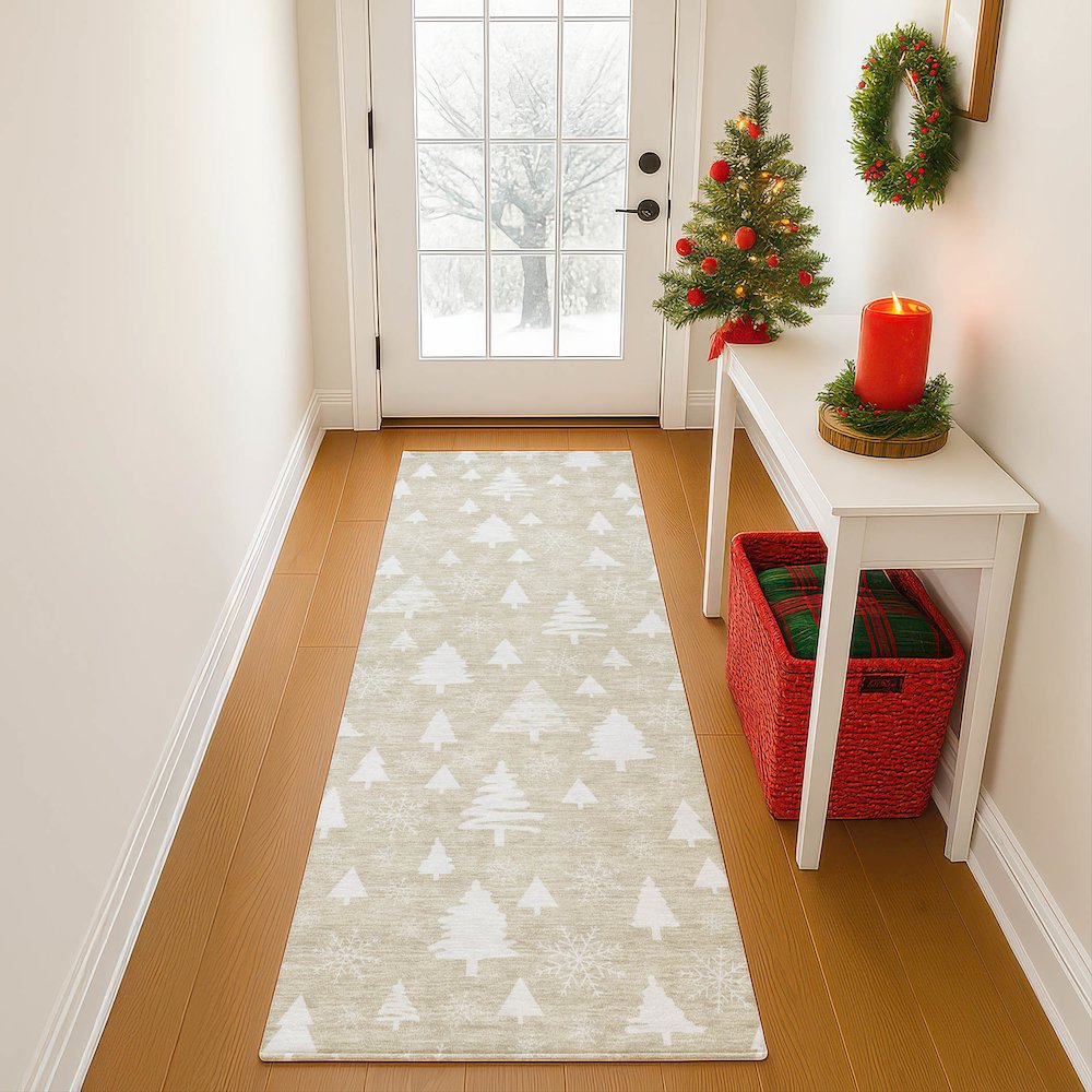 Luxury Washable Indoor/Outdoor Merry & Bright Beige 2'3" x 7'6" Runner Rug. Picture 5