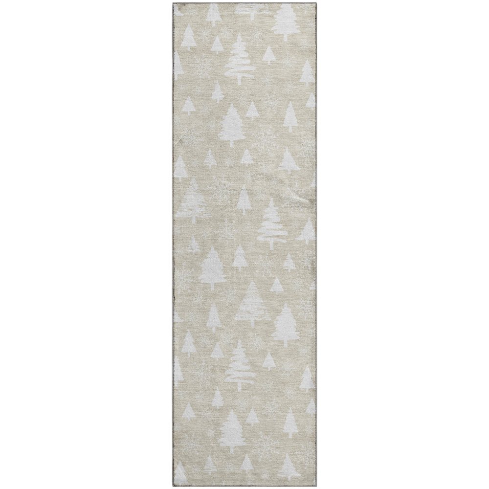 Luxury Washable Indoor/Outdoor Merry & Bright Beige 2'3" x 7'6" Runner Rug. Picture 1