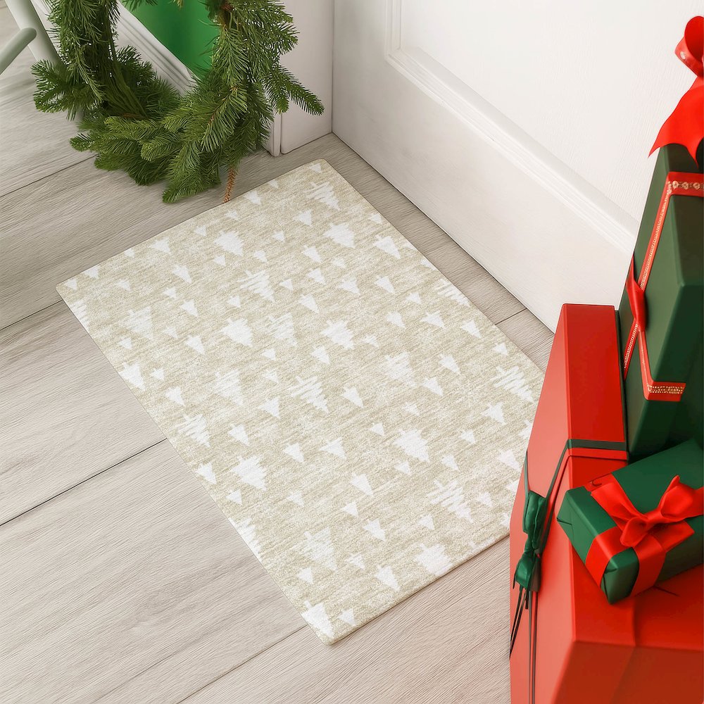 Luxury Washable Indoor/Outdoor Merry & Bright Beige 1'8" x 2'6" Rug. Picture 5