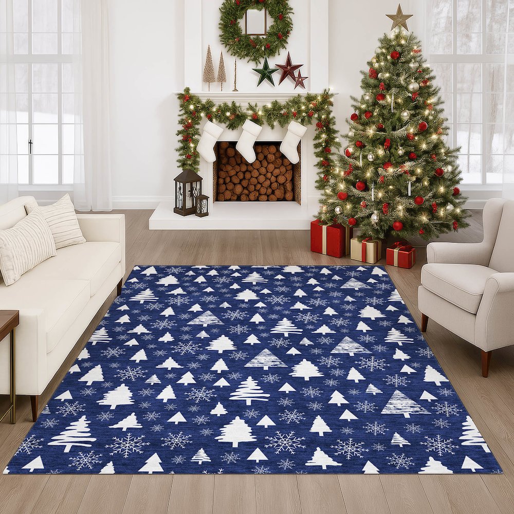 Luxury Washable Indoor/Outdoor Merry & Bright Navy 2'6" x 3'10" Rug. Picture 6