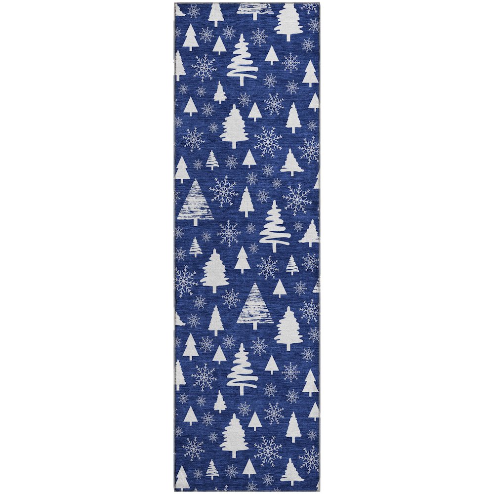 Luxury Washable Indoor/Outdoor Merry & Bright Navy 2'3" x 7'6" Runner Rug. Picture 1