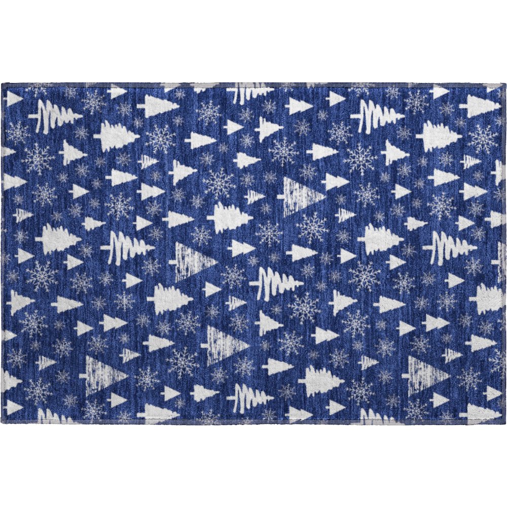 Luxury Washable Indoor/Outdoor Merry & Bright Navy 1'8" x 2'6" Rug. Picture 1