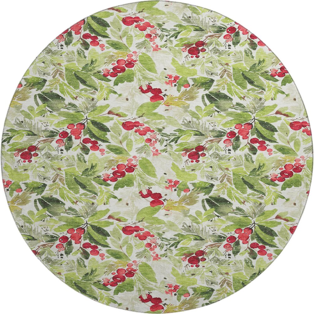 Luxury Washable Indoor/Outdoor Merry & Bright Aloe 8' x 8' Round Rug. Picture 1