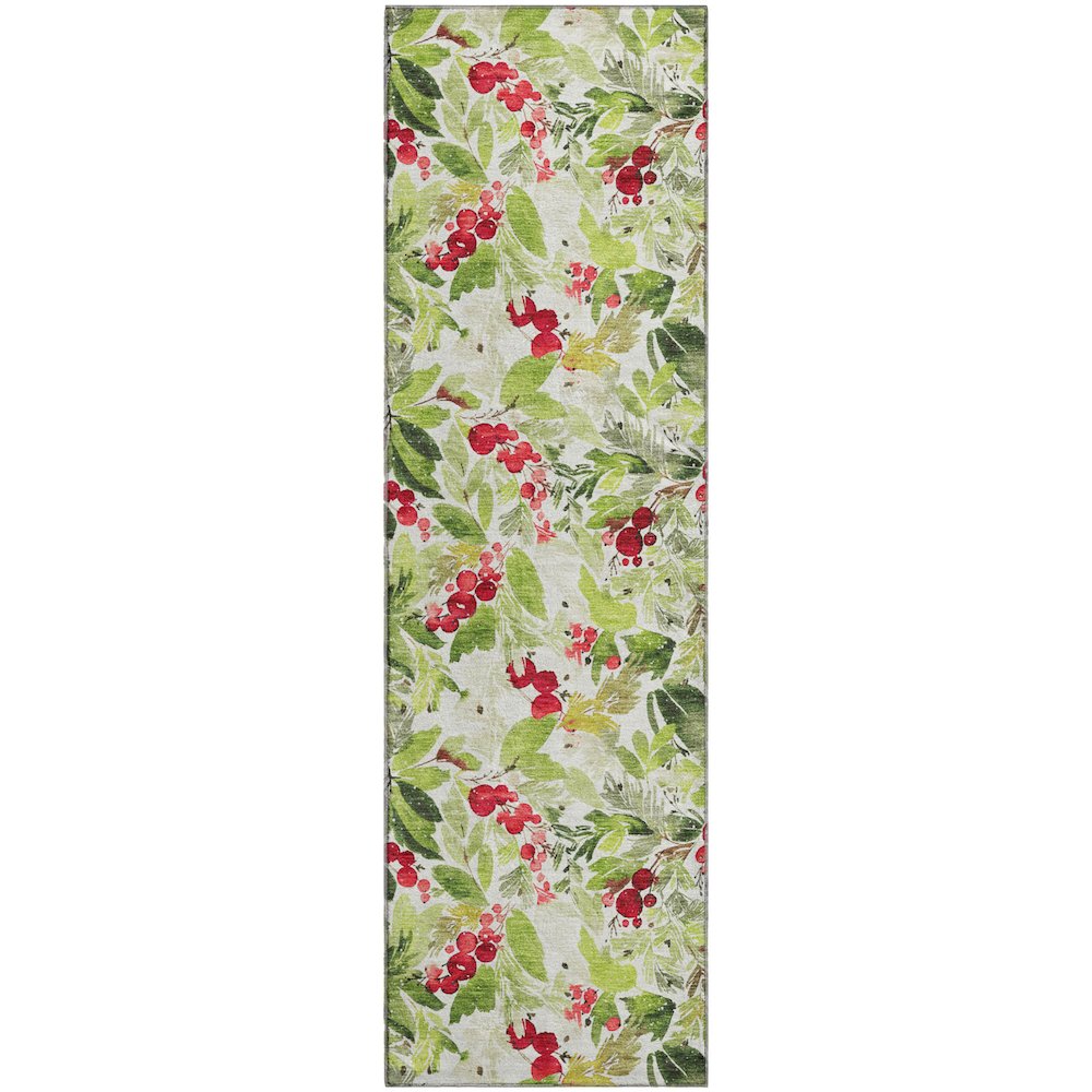 Luxury Washable Indoor/Outdoor Merry & Bright Aloe 2'3" x 7'6" Runner Rug. Picture 1