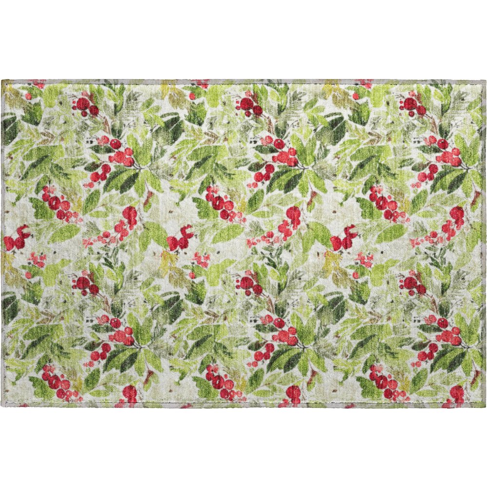 Luxury Washable Indoor/Outdoor Merry & Bright Aloe 1'8" x 2'6" Rug. Picture 1