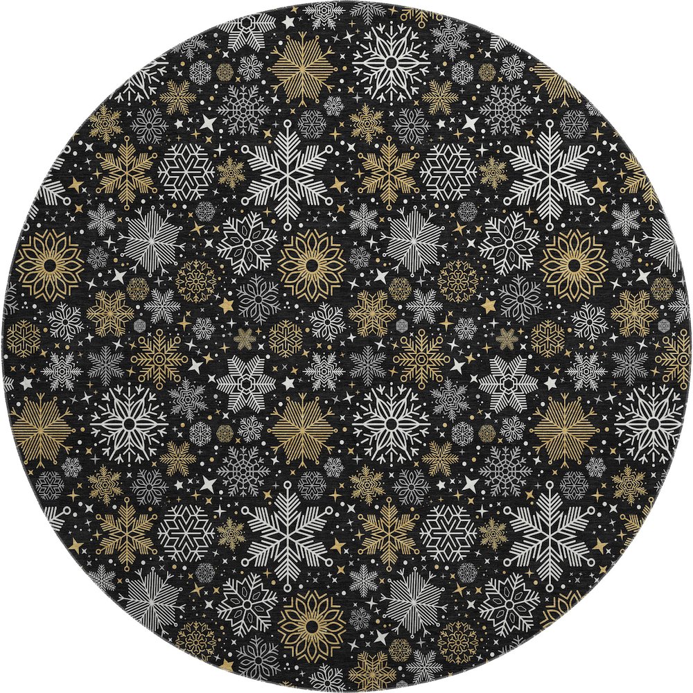 Luxury Washable Indoor/Outdoor Merry & Bright Black 8' x 8' Round Rug. Picture 1