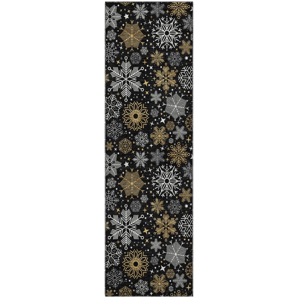 Luxury Washable Indoor/Outdoor Merry & Bright Black 2'3" x 7'6" Runner Rug. Picture 1