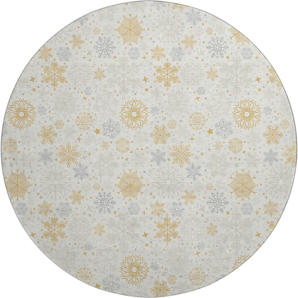 Luxury Washable Indoor/Outdoor Merry & Bright Ivory 8' x 8' Round Rug. Picture 1
