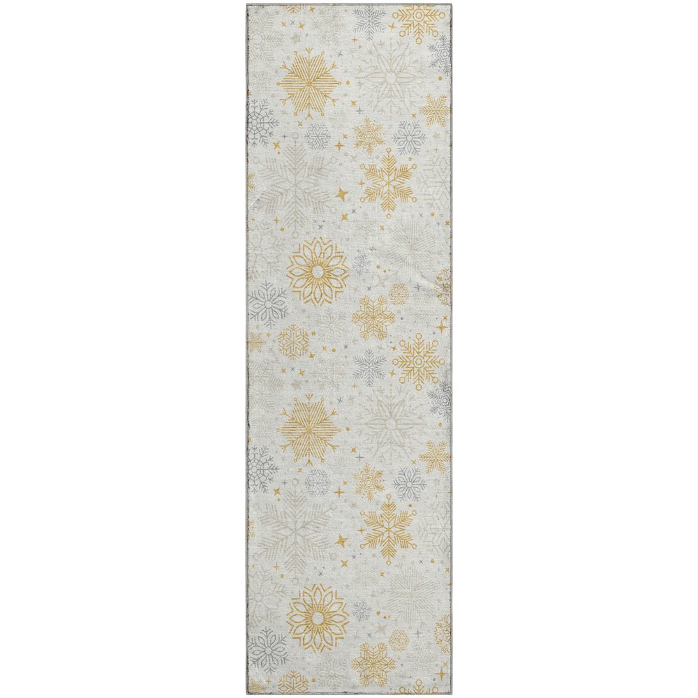 Luxury Washable Indoor/Outdoor Merry & Bright Ivory 2'3" x 7'6" Runner Rug. Picture 1