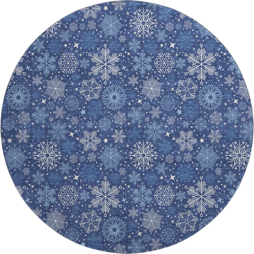Luxury Washable Indoor/Outdoor Merry & Bright Navy 8' x 8' Round Rug. Picture 1