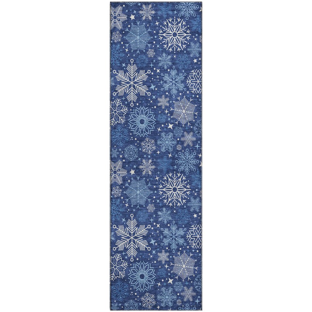 Luxury Washable Indoor/Outdoor Merry & Bright Navy 2'3" x 7'6" Runner Rug. Picture 1