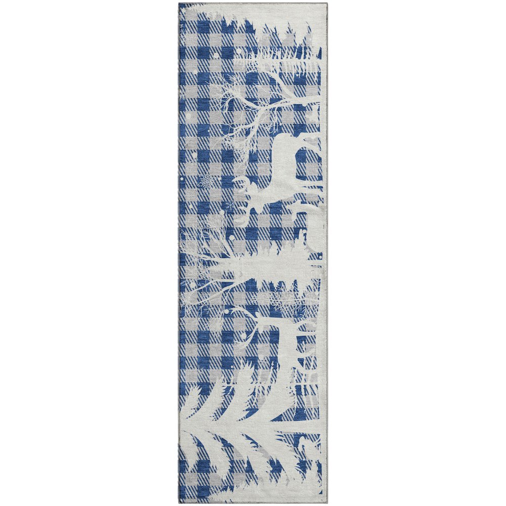 Luxury Washable Indoor/Outdoor Merry & Bright Blue 2'3" x 7'6" Runner Rug. Picture 1