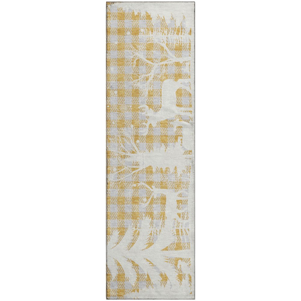 Luxury Washable Indoor/Outdoor Merry & Bright Gold 2'3" x 7'6" Runner Rug. Picture 1