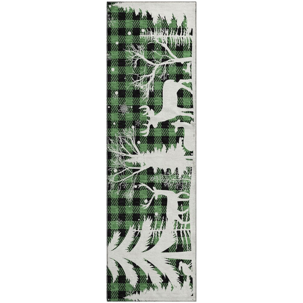 Luxury Washable Indoor/Outdoor Merry & Bright Green 2'3" x 7'6" Runner Rug. Picture 1