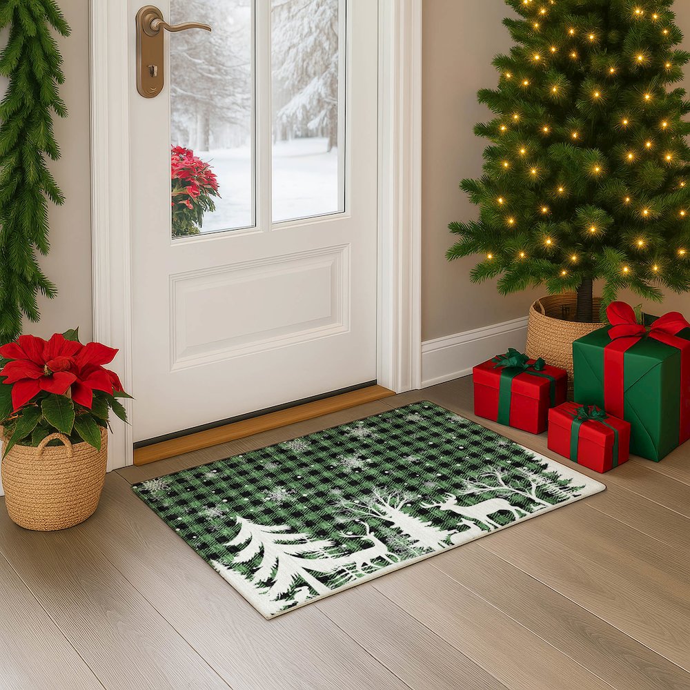Luxury Washable Indoor/Outdoor Merry & Bright Green 1'8" x 2'6" Rug. Picture 5