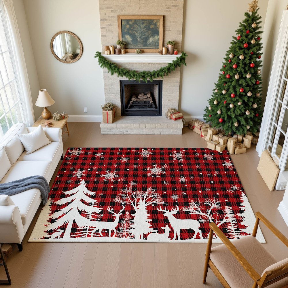 Luxury Washable Indoor/Outdoor Merry & Bright Red 2'6" x 3'10" Rug. Picture 5