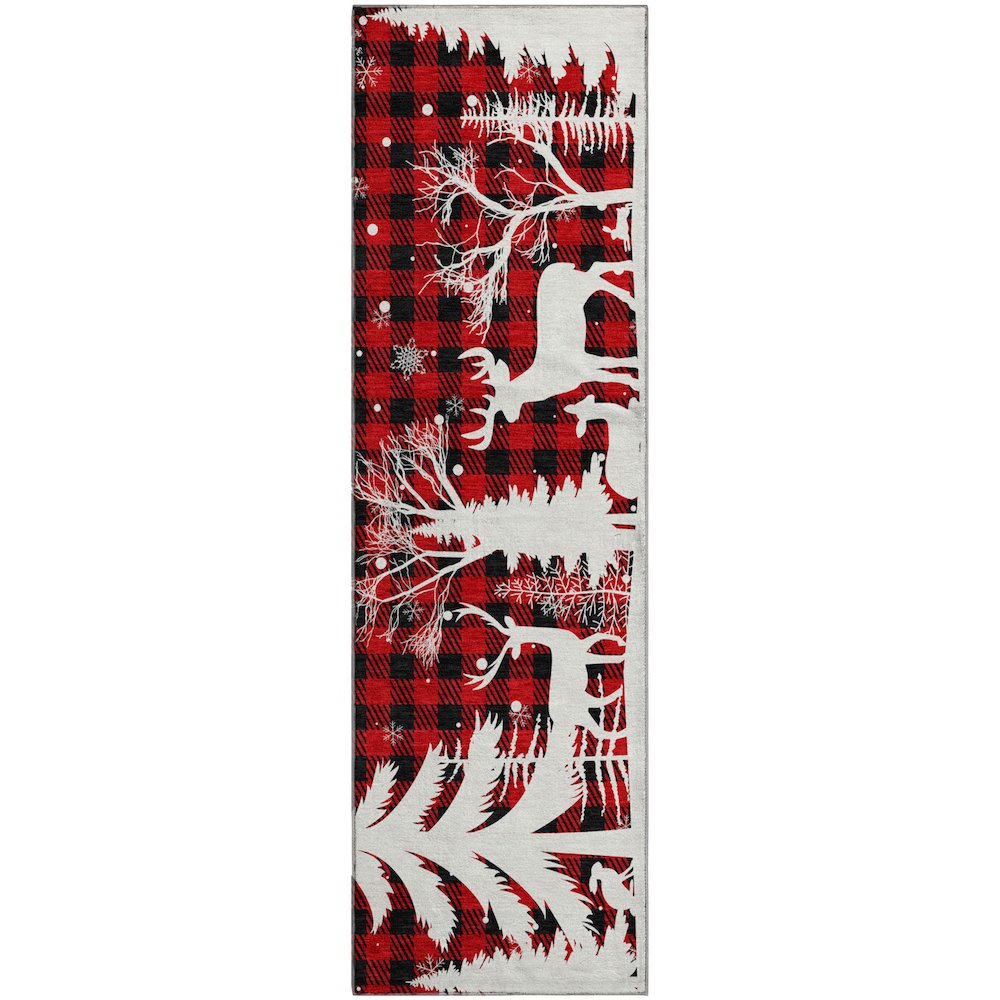 Luxury Washable Indoor/Outdoor Merry & Bright Red 2'3" x 7'6" Runner Rug. Picture 1