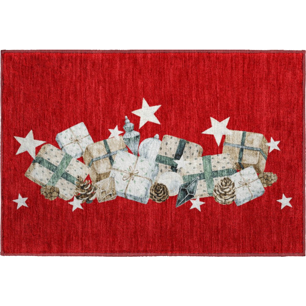 Luxury Washable Indoor/Outdoor Merry & Bright Red 1'8" x 2'6" Rug. Picture 1