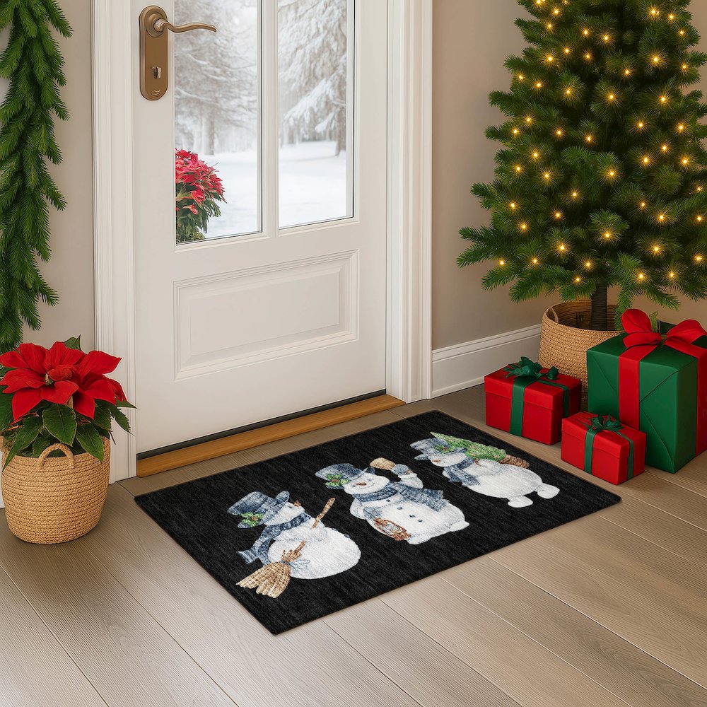Luxury Washable Indoor/Outdoor Merry & Bright Black 1'8" x 2'6" Rug. Picture 5
