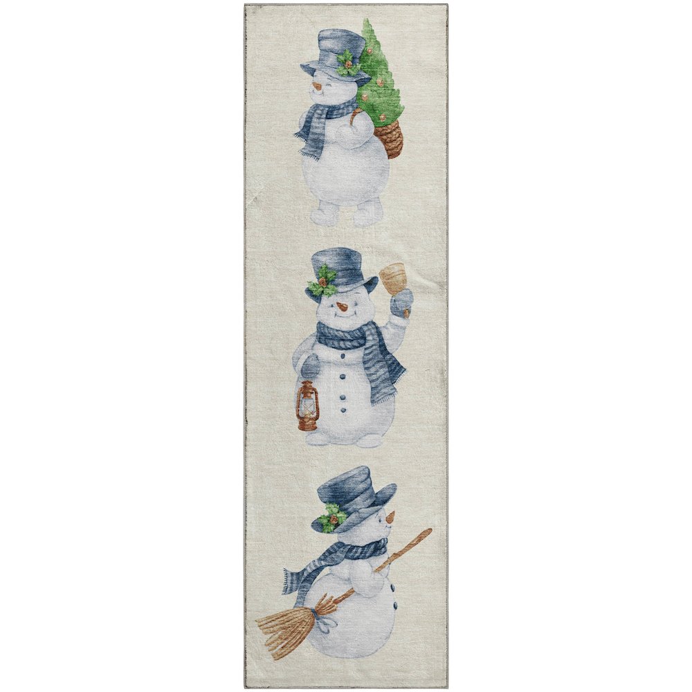 Luxury Washable Indoor/Outdoor Merry & Bright Ivory 2'3" x 7'6" Runner Rug. Picture 1