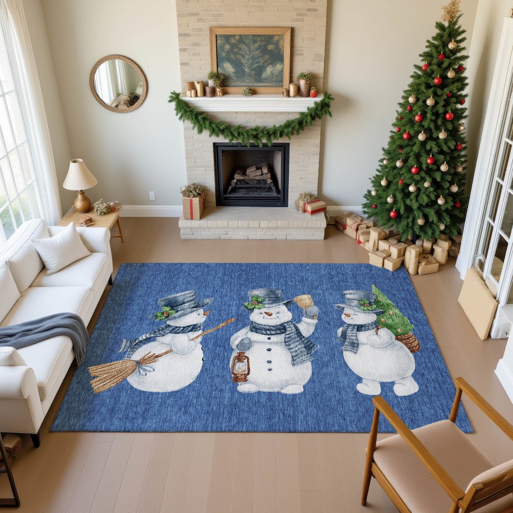 Luxury Washable Indoor/Outdoor Merry & Bright Navy 2'6" x 3'10" Rug. Picture 5