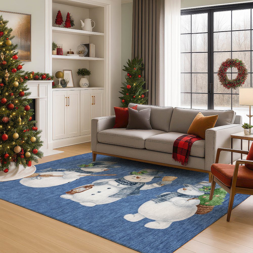 Luxury Washable Indoor/Outdoor Merry & Bright Navy 2'6" x 3'10" Rug. Picture 6