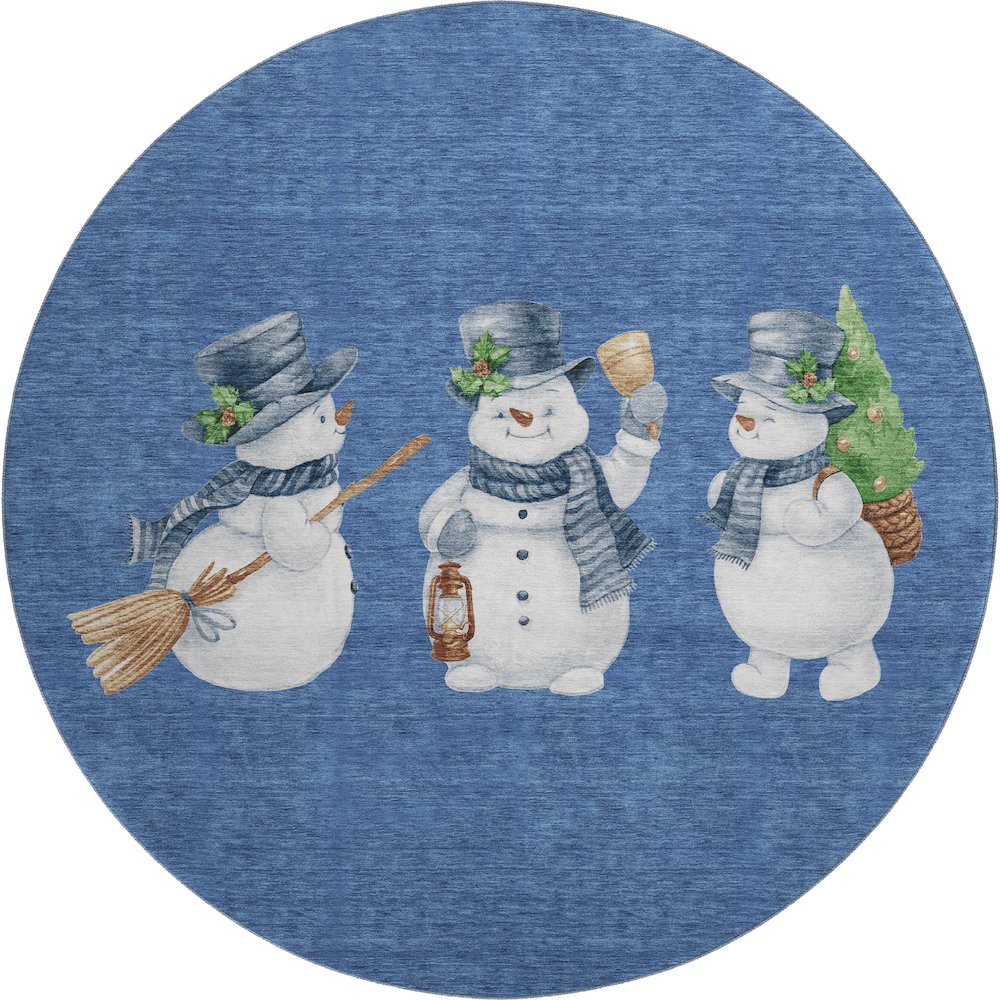 Luxury Washable Indoor/Outdoor Merry & Bright Navy 8' x 8' Round Rug. Picture 1