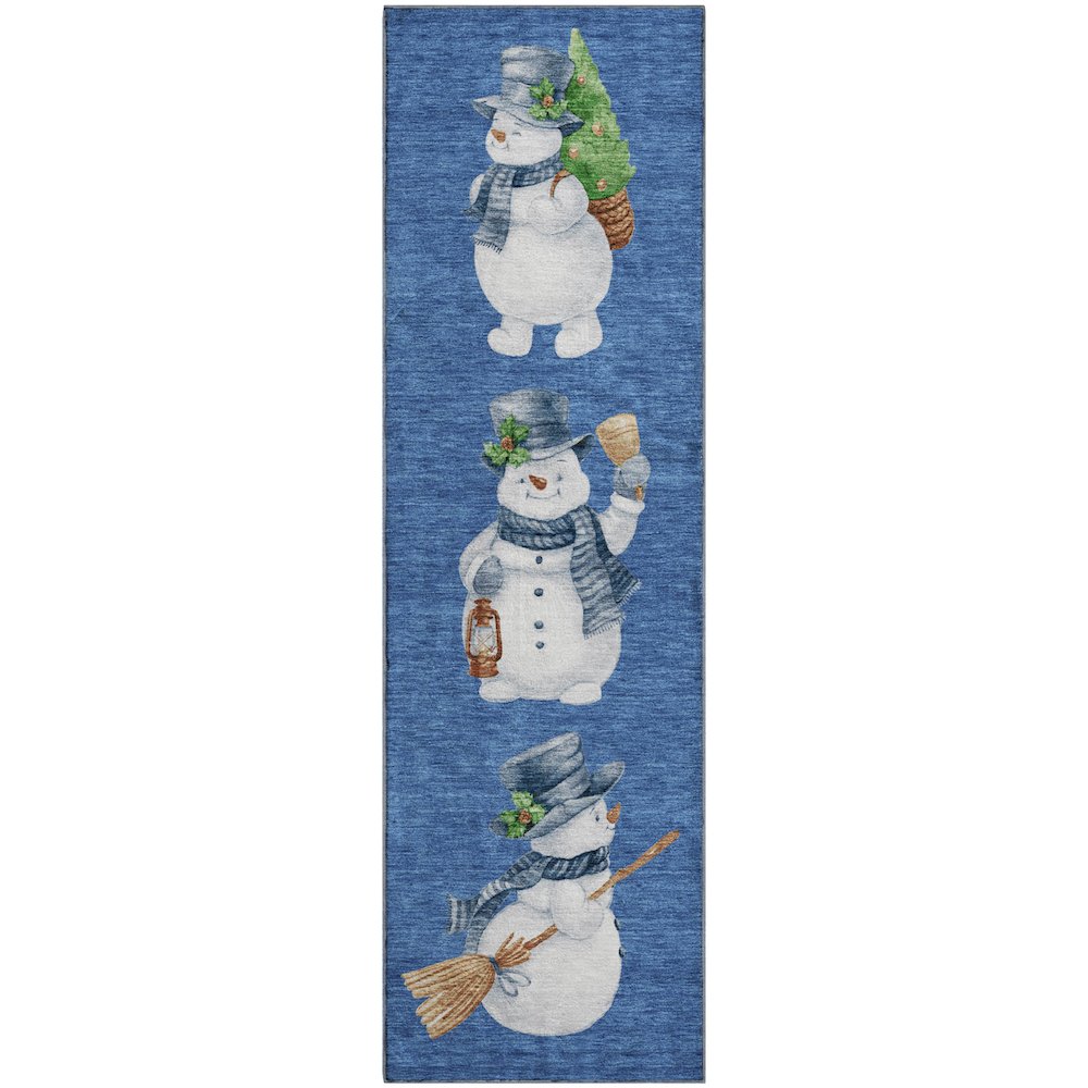 Luxury Washable Indoor/Outdoor Merry & Bright Navy 2'3" x 7'6" Runner Rug. Picture 1