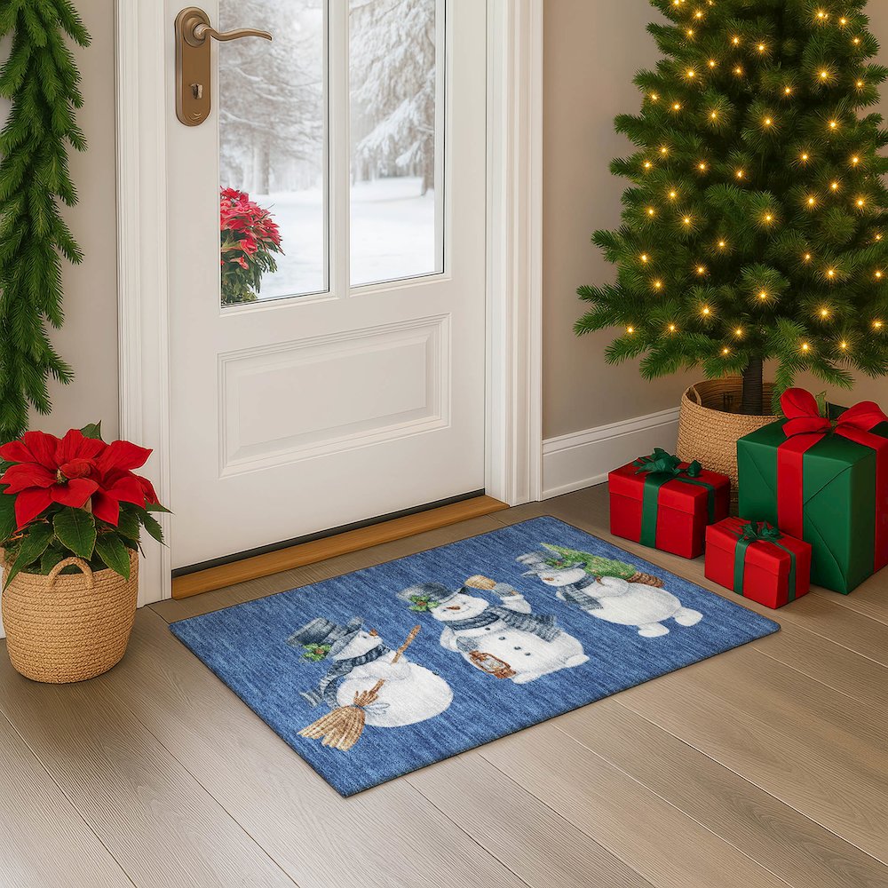 Luxury Washable Indoor/Outdoor Merry & Bright Navy 1'8" x 2'6" Rug. Picture 5