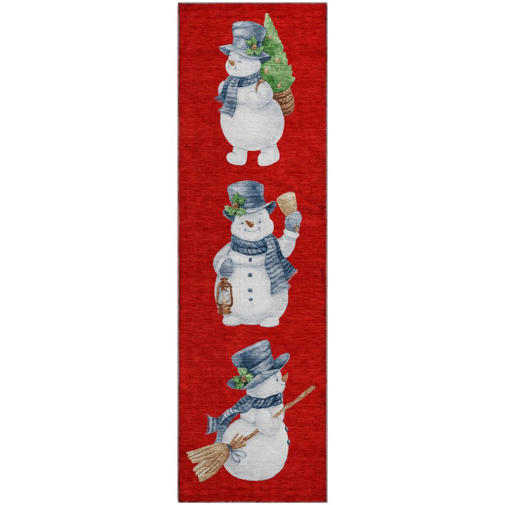 Luxury Washable Indoor/Outdoor Merry & Bright Red 2'3" x 7'6" Runner Rug. Picture 1