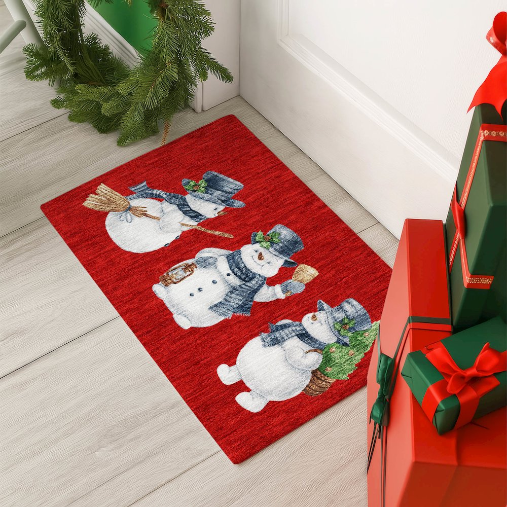 Luxury Washable Indoor/Outdoor Merry & Bright Red 1'8" x 2'6" Rug. Picture 5