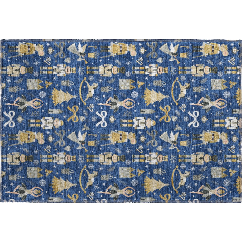 Luxury Washable Indoor/Outdoor Merry & Bright Navy 1'8" x 2'6" Rug. Picture 1