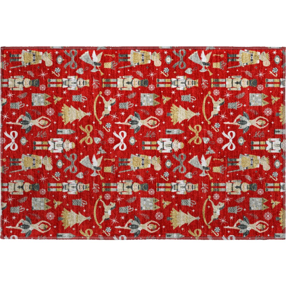 Luxury Washable Indoor/Outdoor Merry & Bright Red 1'8" x 2'6" Rug. Picture 1