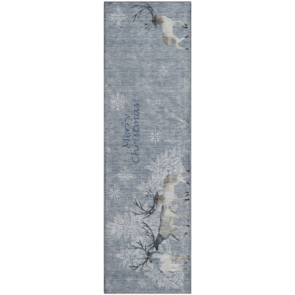 Luxury Washable Indoor/Outdoor Merry & Bright Gray 2'3" x 7'6" Runner Rug. Picture 1
