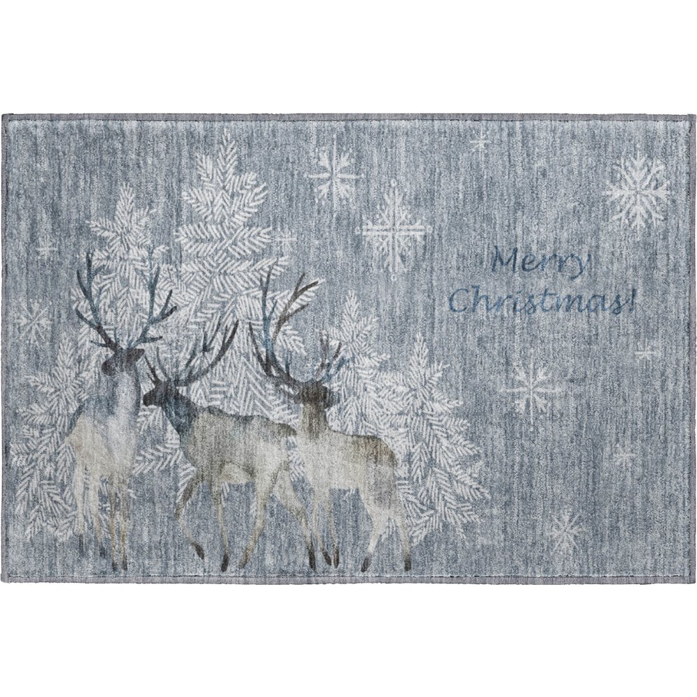Luxury Washable Indoor/Outdoor Merry & Bright Gray 1'8" x 2'6" Rug. Picture 1