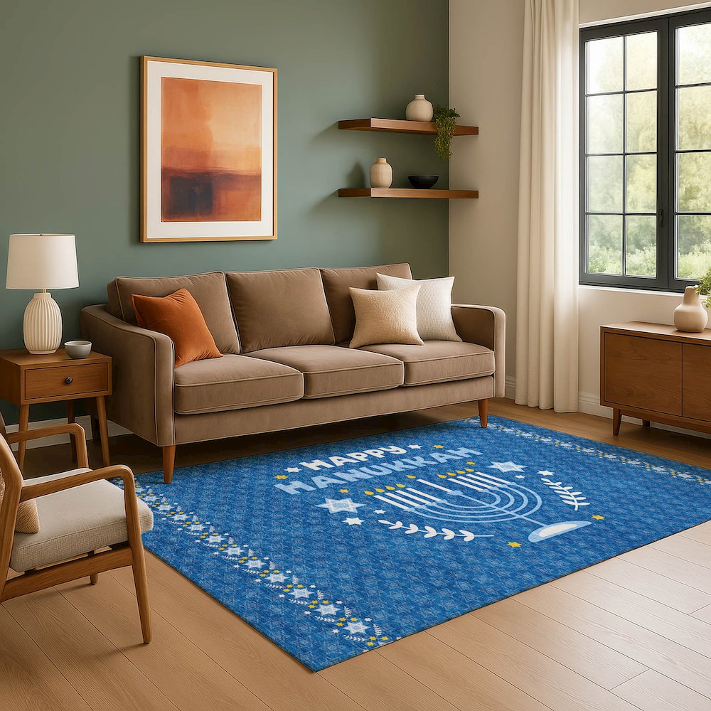 Luxury Washable Indoor/Outdoor Merry & Bright Blue 2'6" x 3'10" Rug. Picture 6