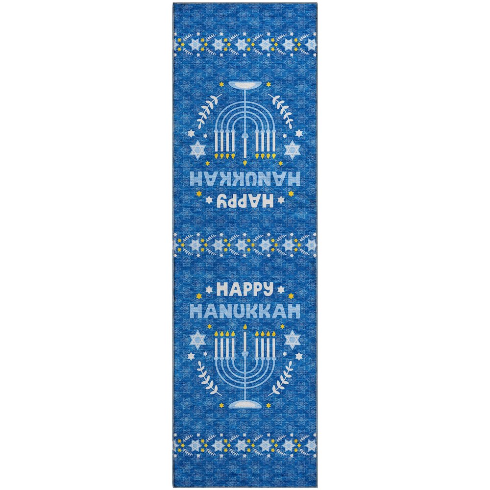 Luxury Washable Indoor/Outdoor Merry & Bright Blue 2'3" x 7'6" Runner Rug. Picture 1