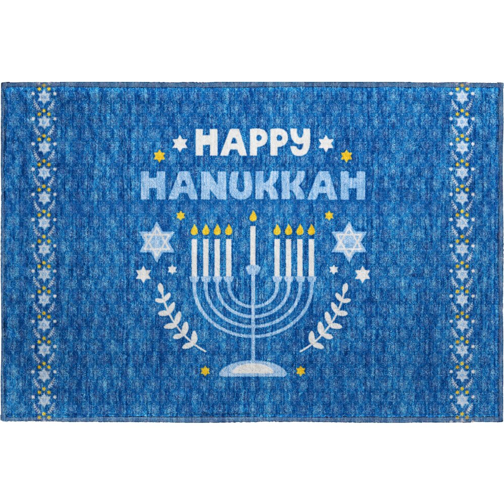 Luxury Washable Indoor/Outdoor Merry & Bright Blue 1'8" x 2'6" Rug. Picture 1