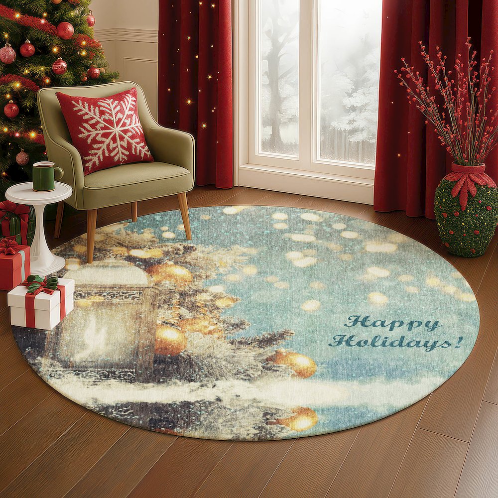 Luxury Washable Indoor/Outdoor Merry & Bright Skydust 8' x 8' Round Rug. Picture 5
