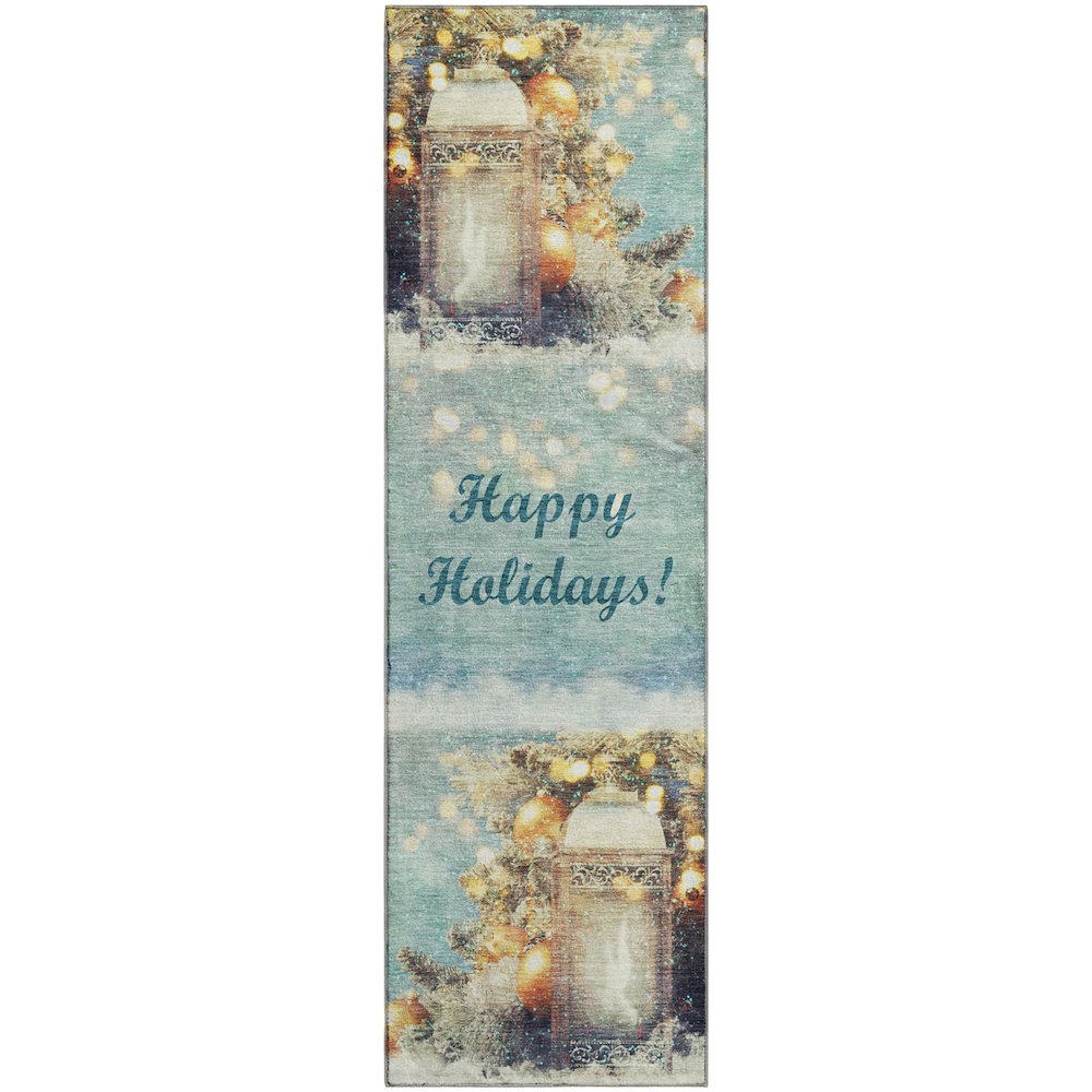 Luxury Washable Indoor/Outdoor Merry & Bright Skydust 2'3" x 7'6" Runner Rug. Picture 1