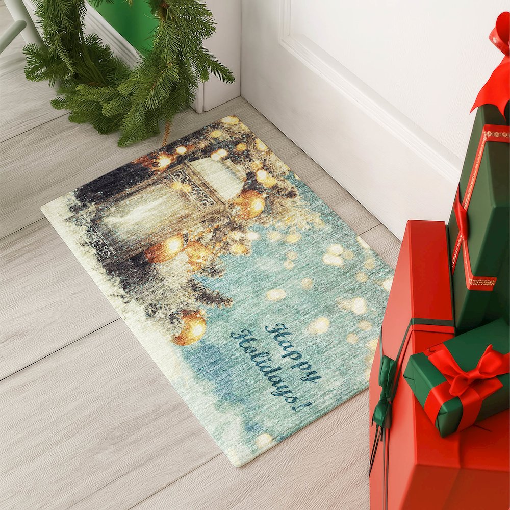 Luxury Washable Indoor/Outdoor Merry & Bright Skydust 1'8" x 2'6" Rug. Picture 5