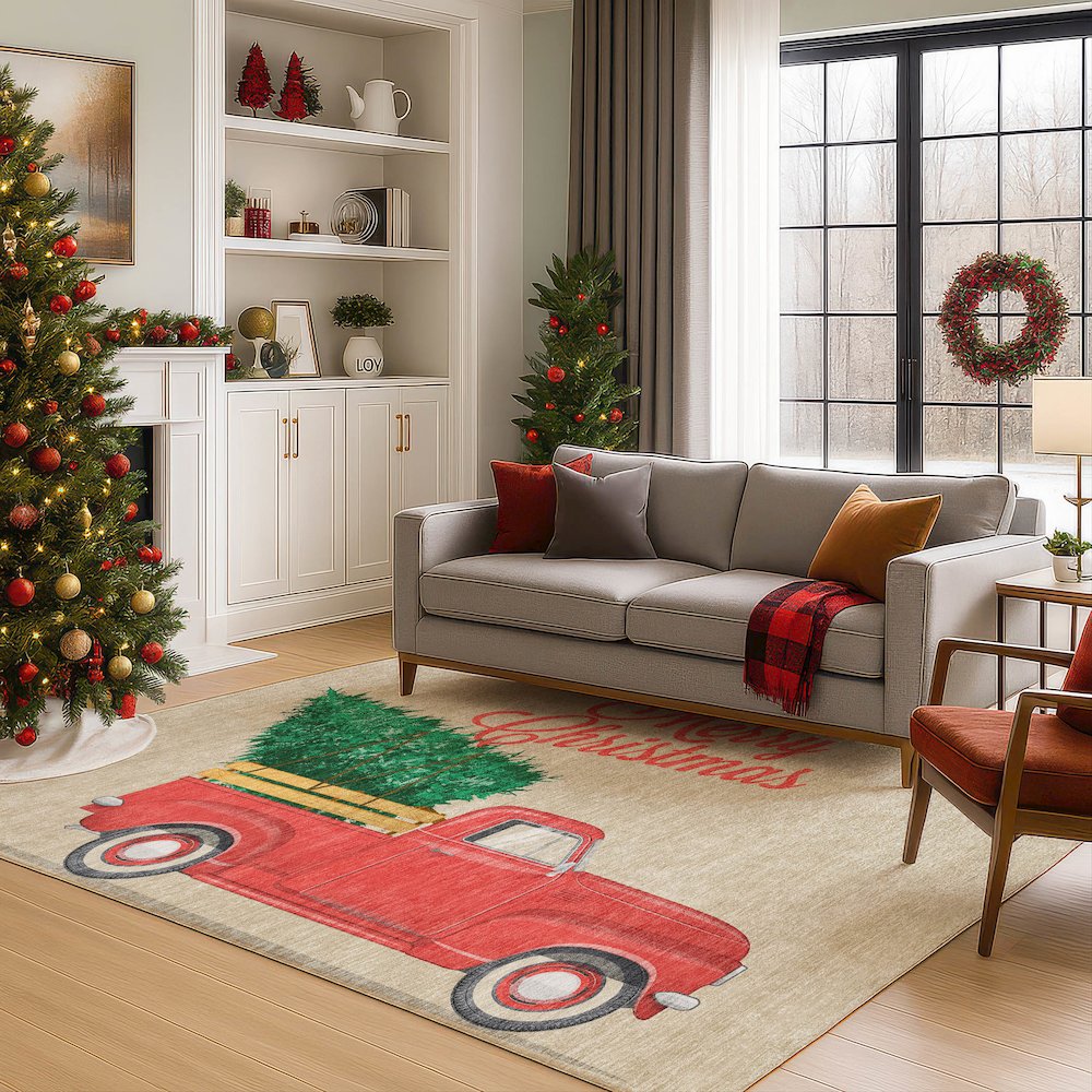 Luxury Washable Indoor/Outdoor Merry & Bright Putty 2'6" x 3'10" Rug. Picture 6