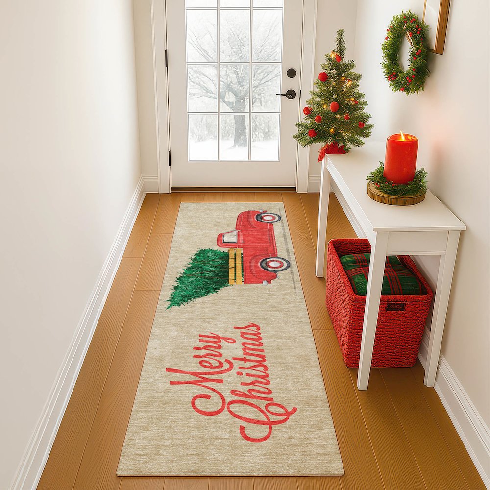Luxury Washable Indoor/Outdoor Merry & Bright Putty 2'3" x 7'6" Runner Rug. Picture 5