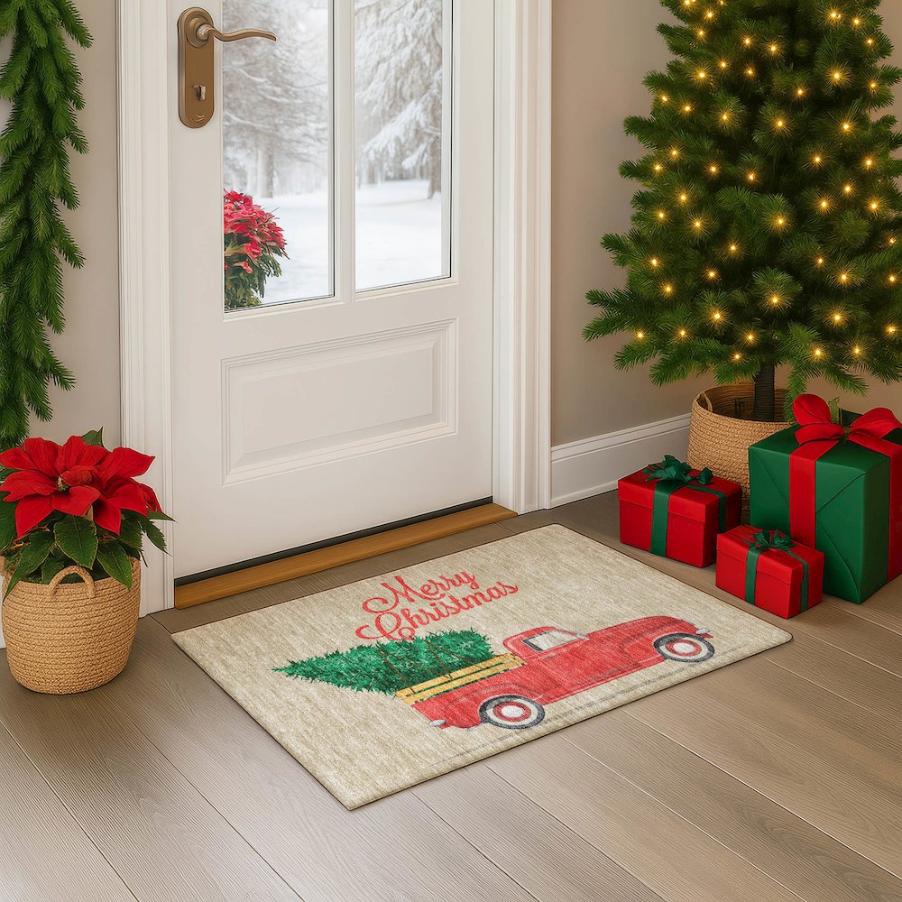 Luxury Washable Indoor/Outdoor Merry & Bright Putty 1'8" x 2'6" Rug. Picture 5