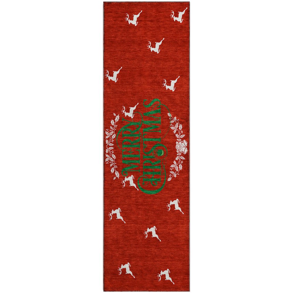 Luxury Washable Indoor/Outdoor Merry & Bright Red 2'3" x 7'6" Runner Rug. Picture 1