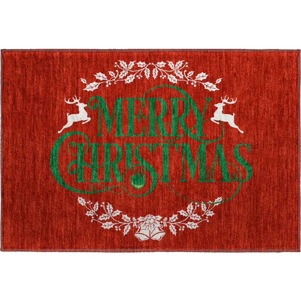 Luxury Washable Indoor/Outdoor Merry & Bright Red 1'8" x 2'6" Rug. Picture 1