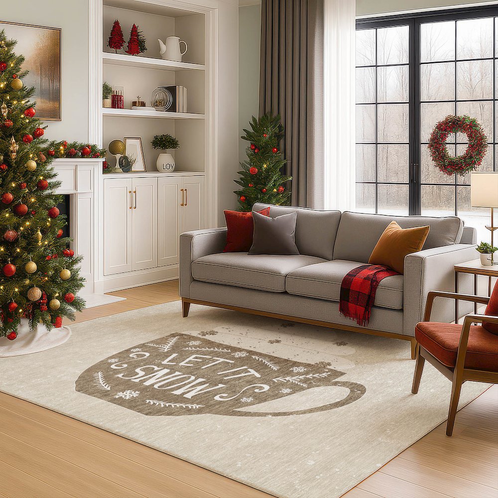Luxury Washable Indoor/Outdoor Merry & Bright Beige 2'6" x 3'10" Rug. Picture 6